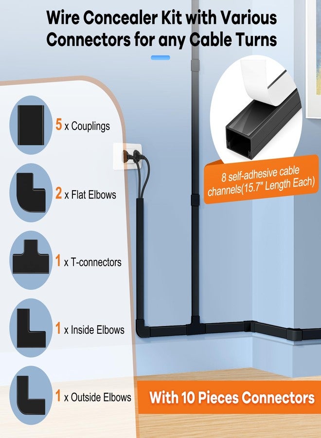 ZhiYo 126in Cord Hider Kit, Wire Hiders for TV on Wall, Paintable Cable Management Kit, Wire Cover for Wall Mount TV, Hide Wires Along Wall, Black Cord Cover Wall Wire Management, 8xL15.7in W0.95in H0.55in - Image 3